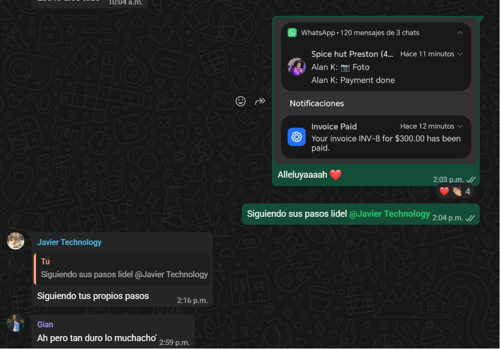 Notificación de factura pagada $300 compartida en el grupo